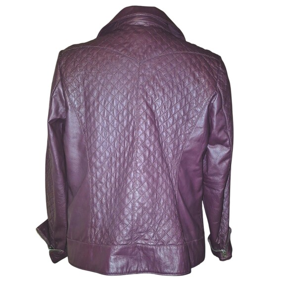 Bradley Bayou Moto Jacket Purple Leather Quilt Design Zip Pockets Lined Size L - Picture 8 of 8